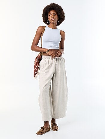 Wijde broek met hoge taille van linnenmix