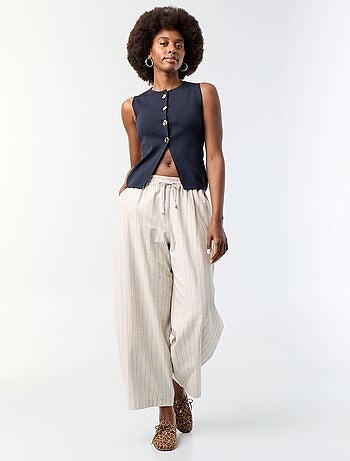 Wijde broek met hoge taille van linnenmix