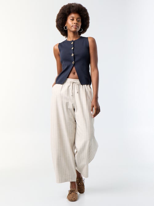 Wijde broek met hoge taille van linnenmix - Kiabi