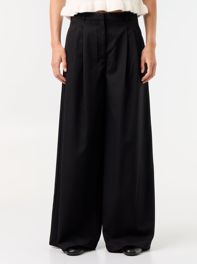 Wijde broek met hoge taille Zwart - Kiabi