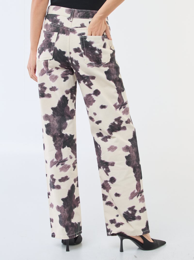 Wijde broek met koeienprint Bruin - Kiabi