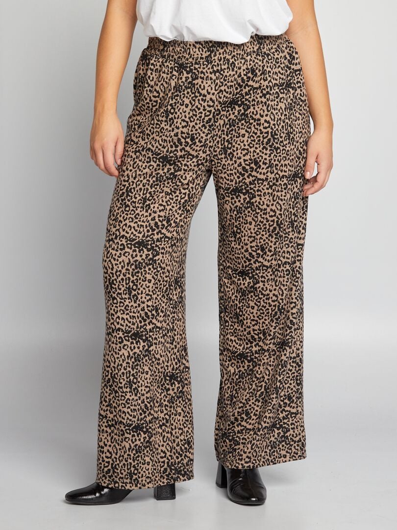 Wijde broek met luipaardmotief - BRUIN - Grote Maten - 30.00€ - Kiabi