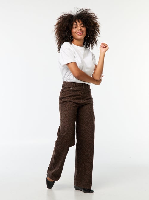 Wijde broek met luipaardprint - Kiabi