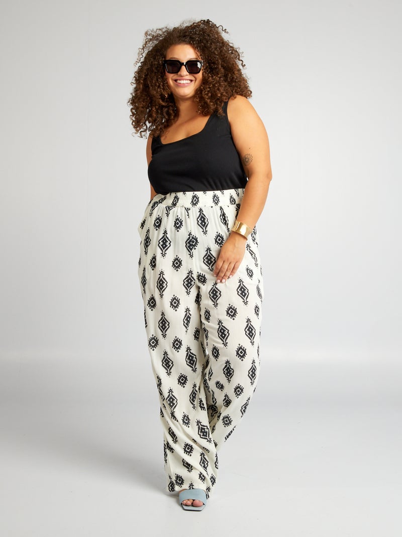 Wijde broek met motiefje WIT - Kiabi