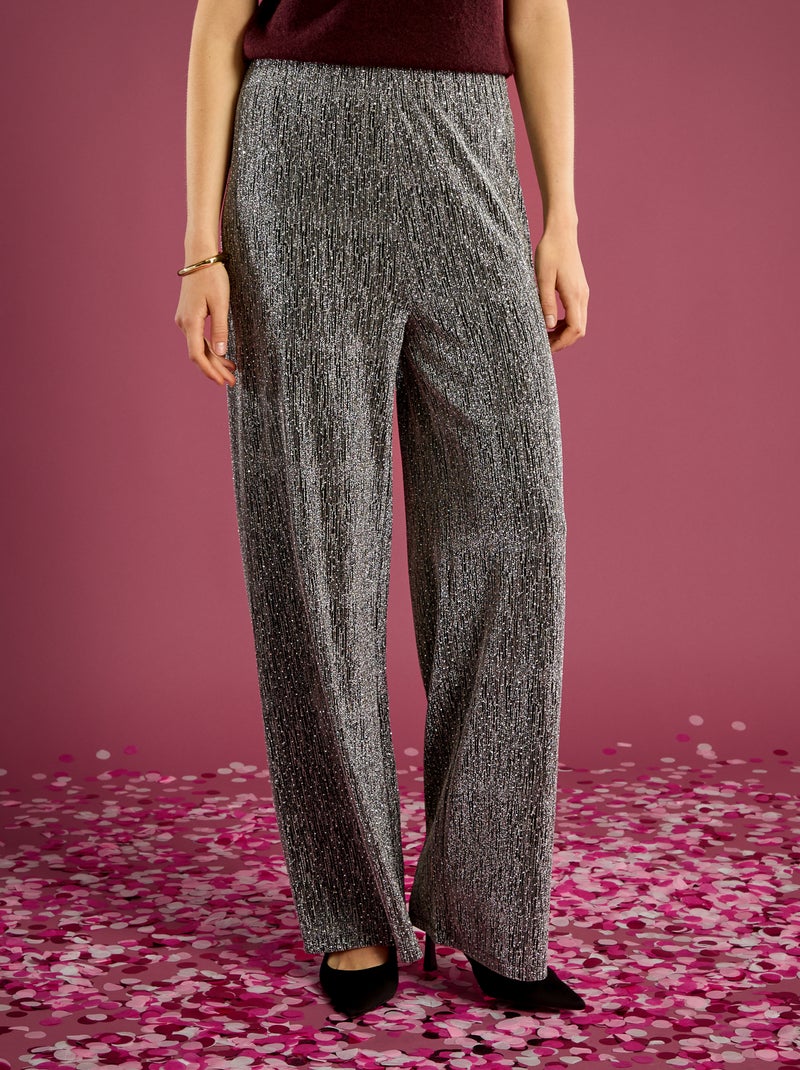 Wijde broek met pailletten Grijs - Kiabi