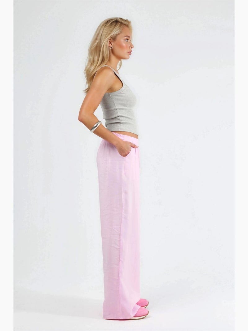 Wijde broek met plooien busem Bleekroze - Kiabi