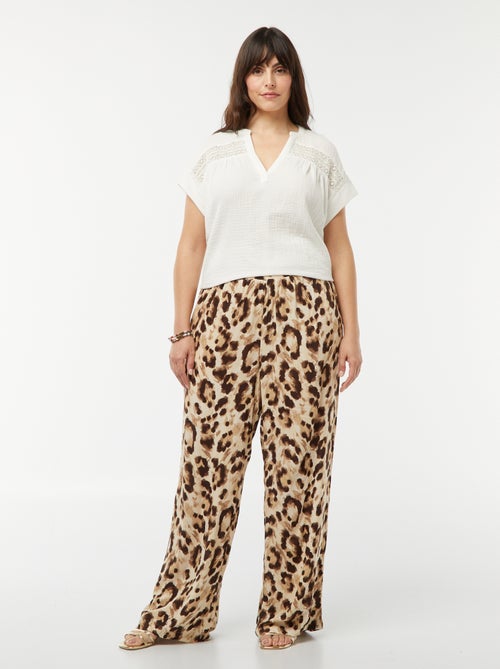 Wijde broek met print en elastische tailleband - Kiabi