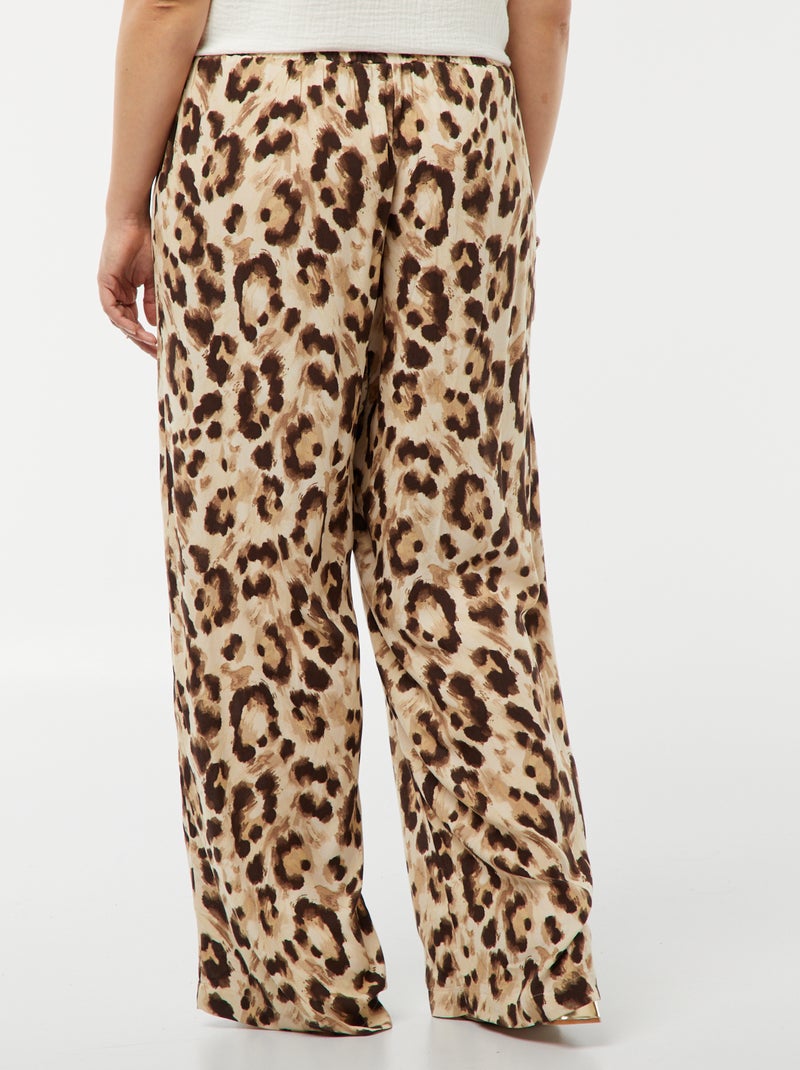 Wijde broek met print en elastische tailleband BRUIN - Kiabi