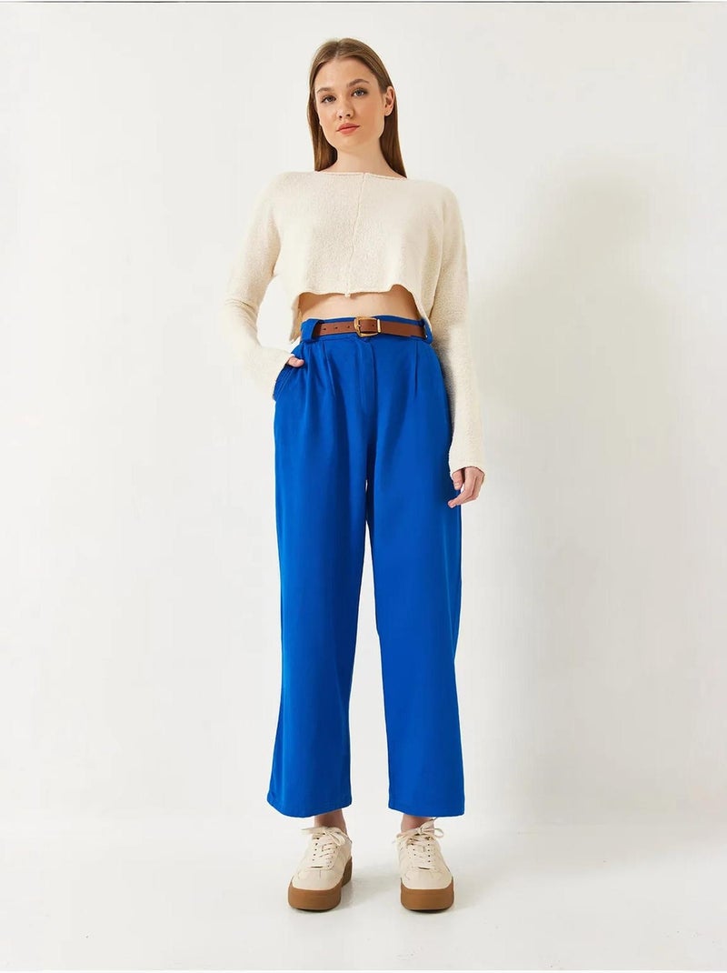 Wijde broek met riem lucci Electrisch blauw - Kiabi