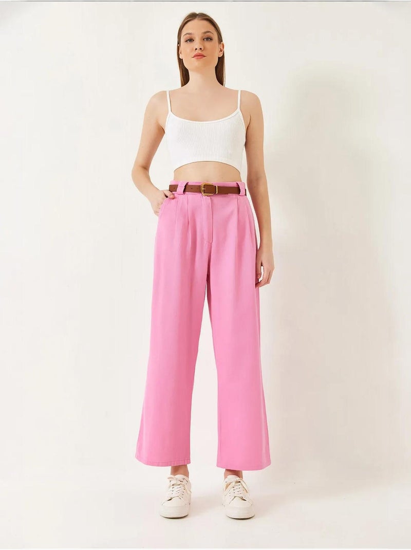 Wijde broek met riem lucci Lichtroze - Kiabi