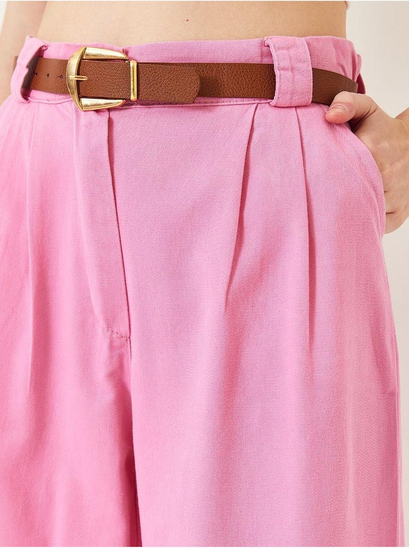 Wijde broek met riem lucci Lichtroze - Kiabi