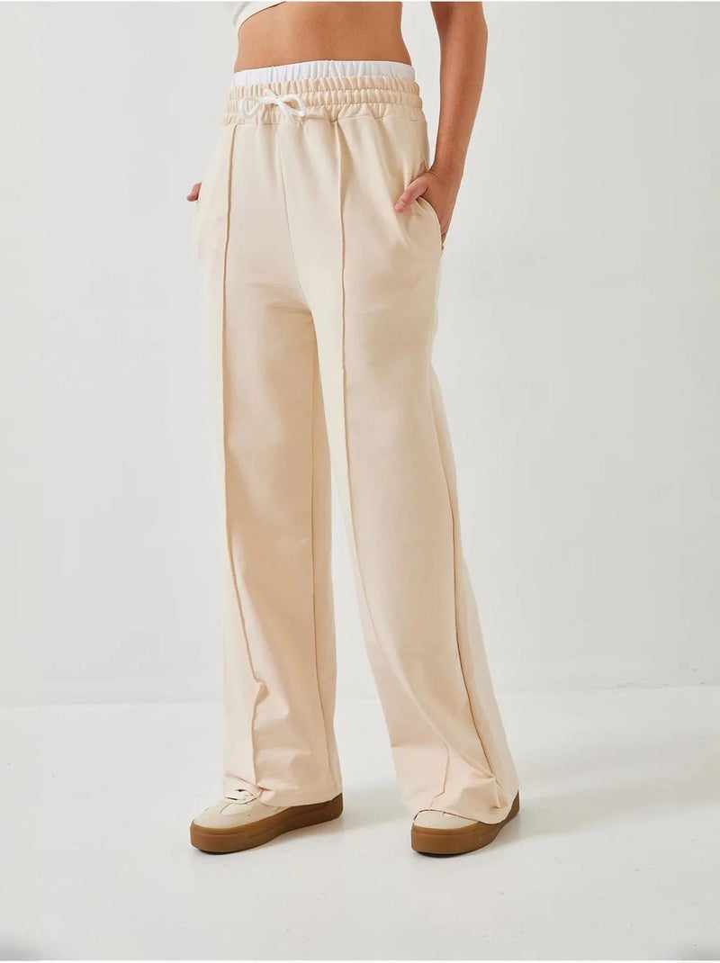 Wijde broek met riemdetail lucci Klei-beige - Kiabi