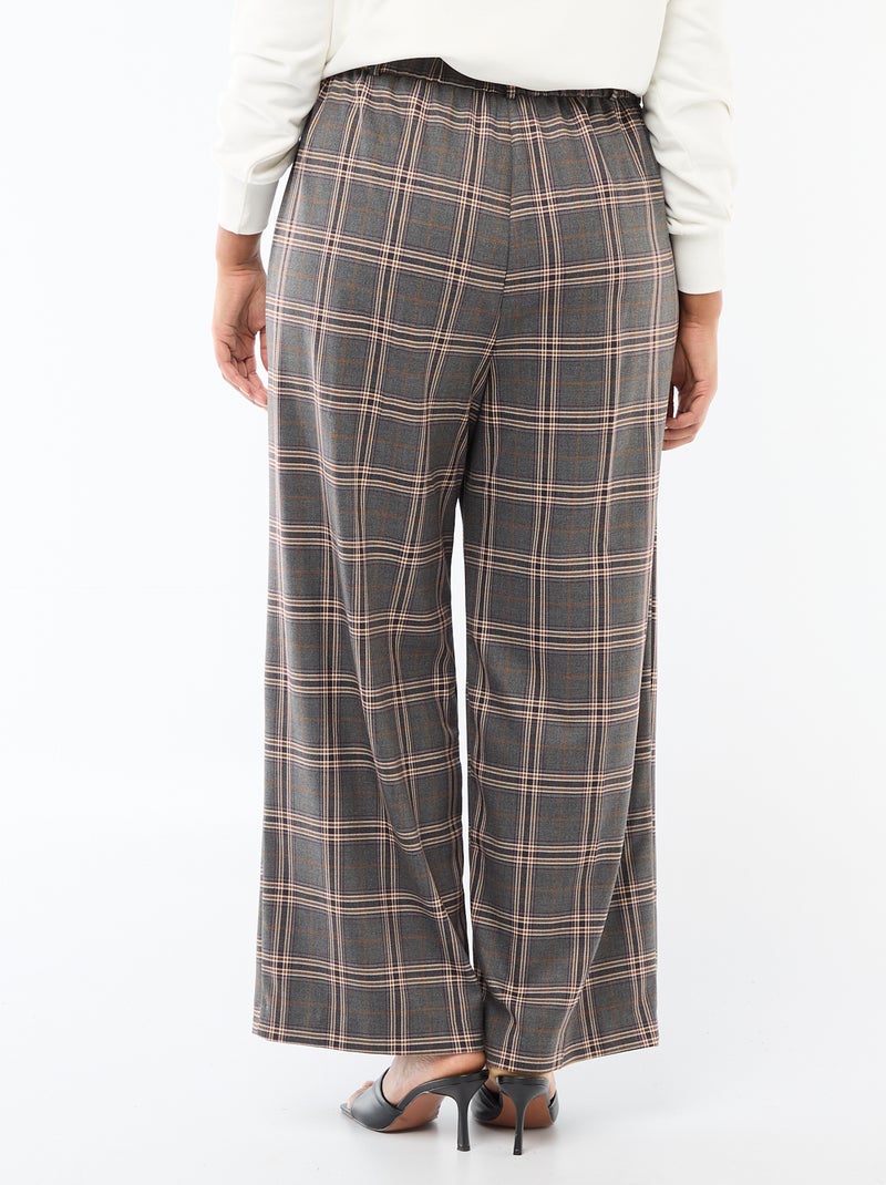 Wijde broek met ruitjes Grijs - Kiabi