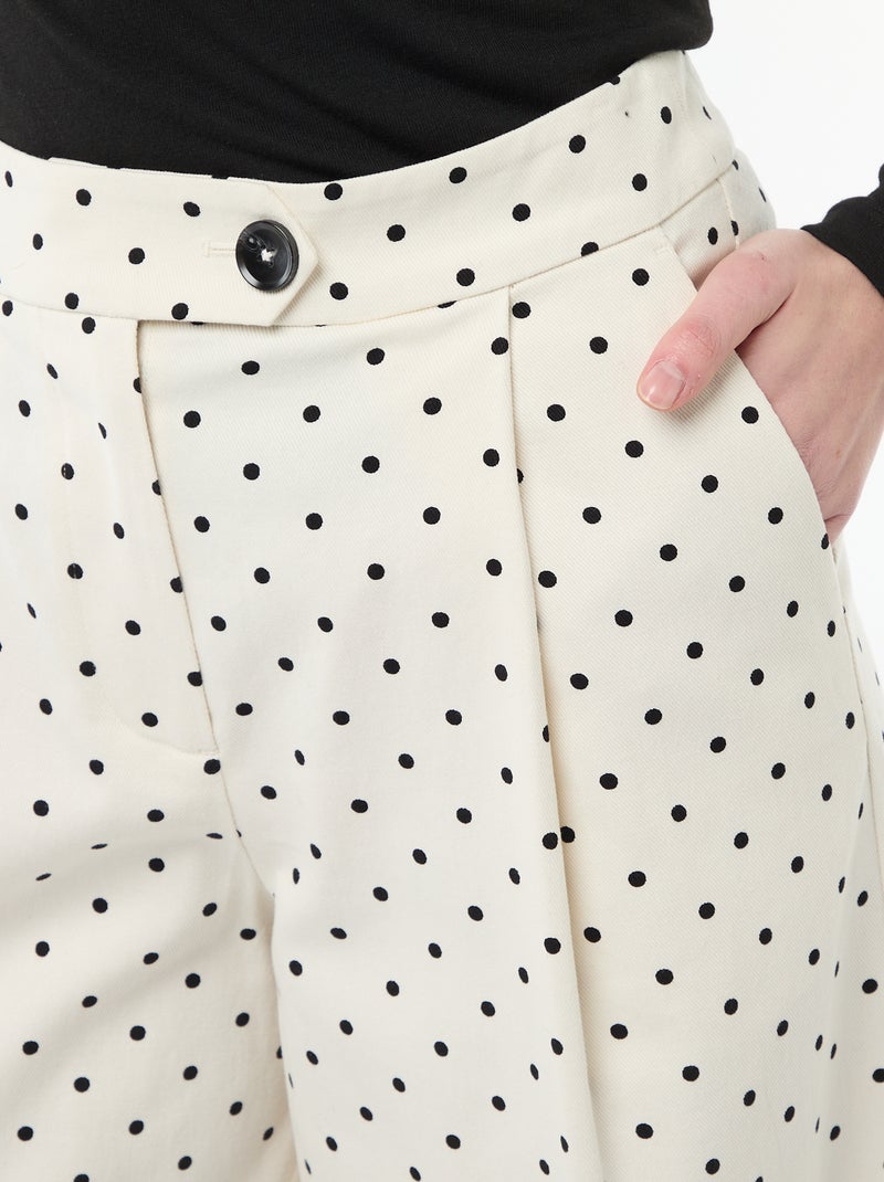 Wijde broek met stippen Wit - Kiabi
