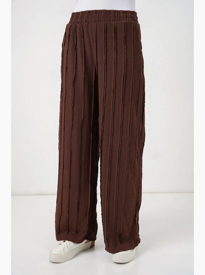 Wijde broek met textuur, instapmodel bdart Chocoladebruin - Kiabi