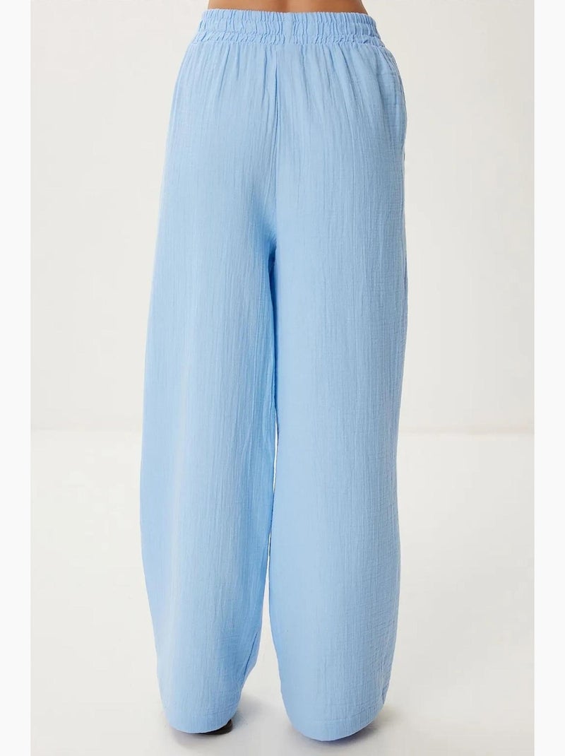 Wijde broek met trekkoord in de taille en biesdetail istanbul Hemelsblauw - Kiabi