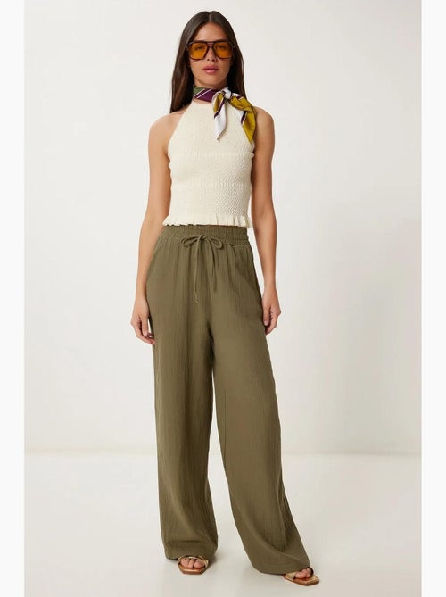Wijde broek met trekkoord in de taille en biesdetail istanbul - Kiabi Wijde broek met trekkoord in de taille en biesdetail istanbul - Kiabi