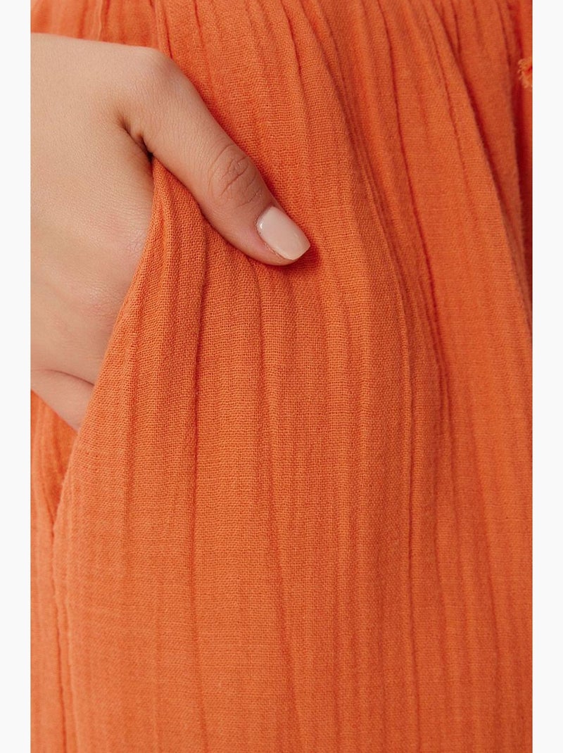Wijde broek met trekkoord in de taille en biesdetail istanbul Oranje - Kiabi