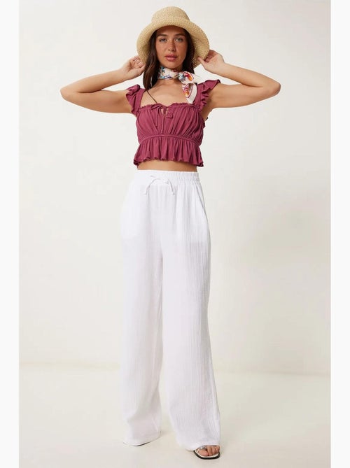 Wijde broek met trekkoord in de taille en biesdetail istanbul - Kiabi Wijde broek met trekkoord in de taille en biesdetail istanbul - Kiabi