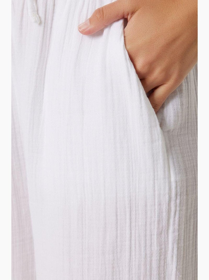 Wijde broek met trekkoord in de taille en biesdetail istanbul Wit - Kiabi