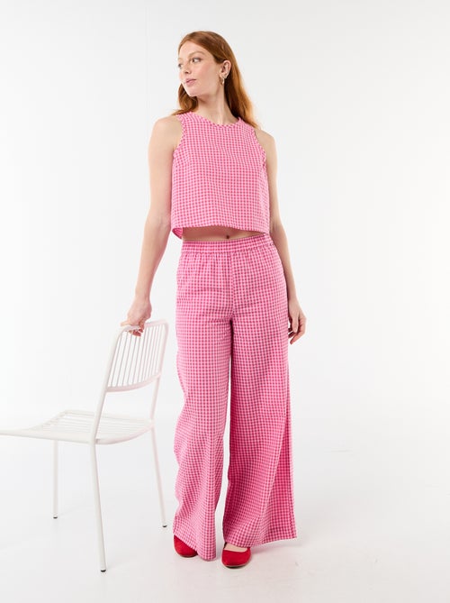 Wijde broek met Vichy-ruit - Kiabi