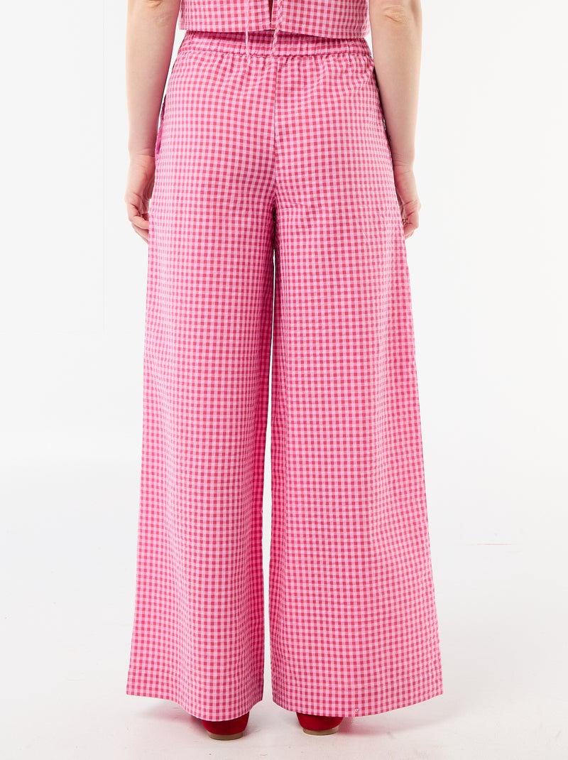 Wijde broek met Vichy-ruit Rose - Kiabi