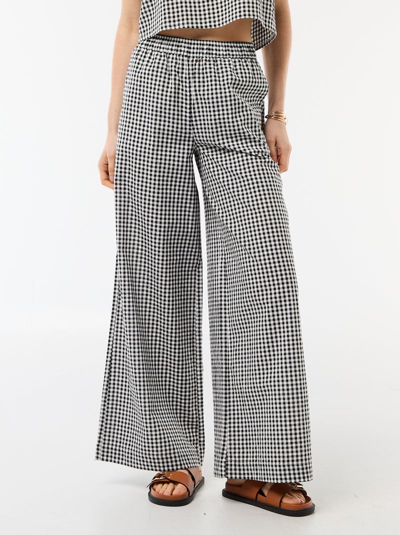 Wijde broek met Vichy-ruit Zwart - Kiabi