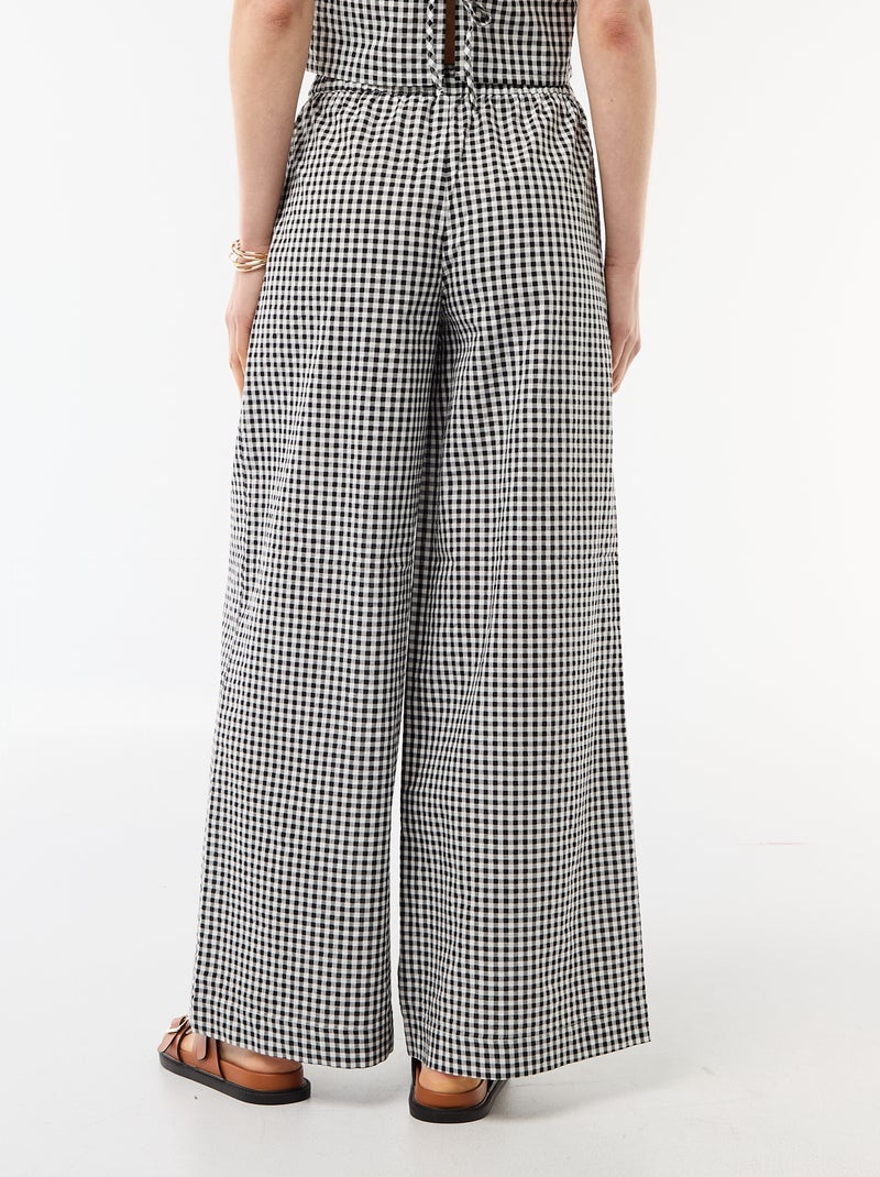 Wijde broek met Vichy-ruit Zwart - Kiabi
