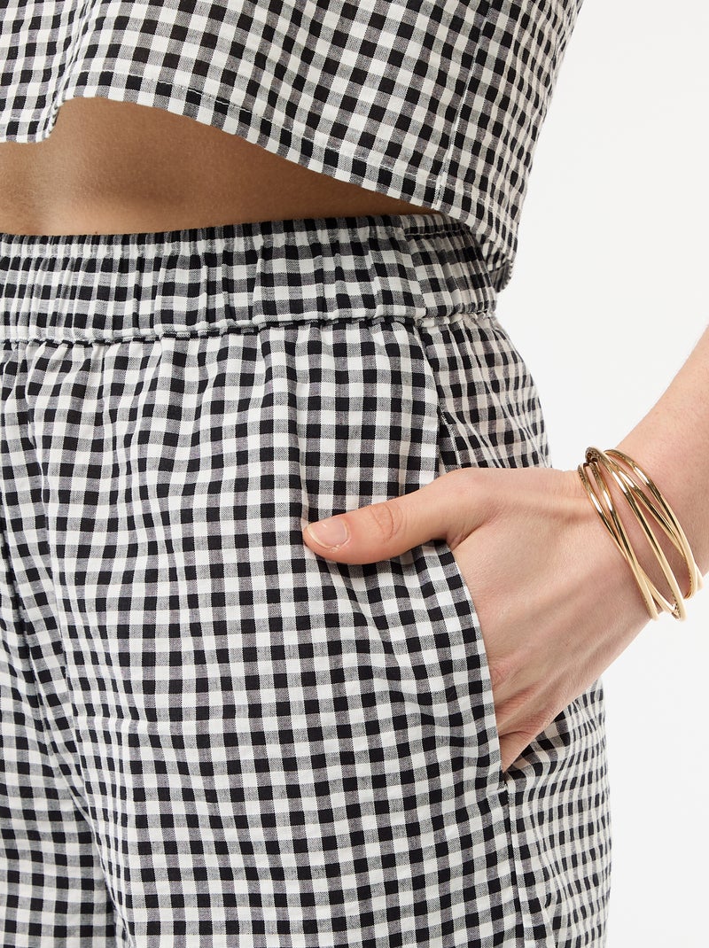 Wijde broek met Vichy-ruit Zwart - Kiabi