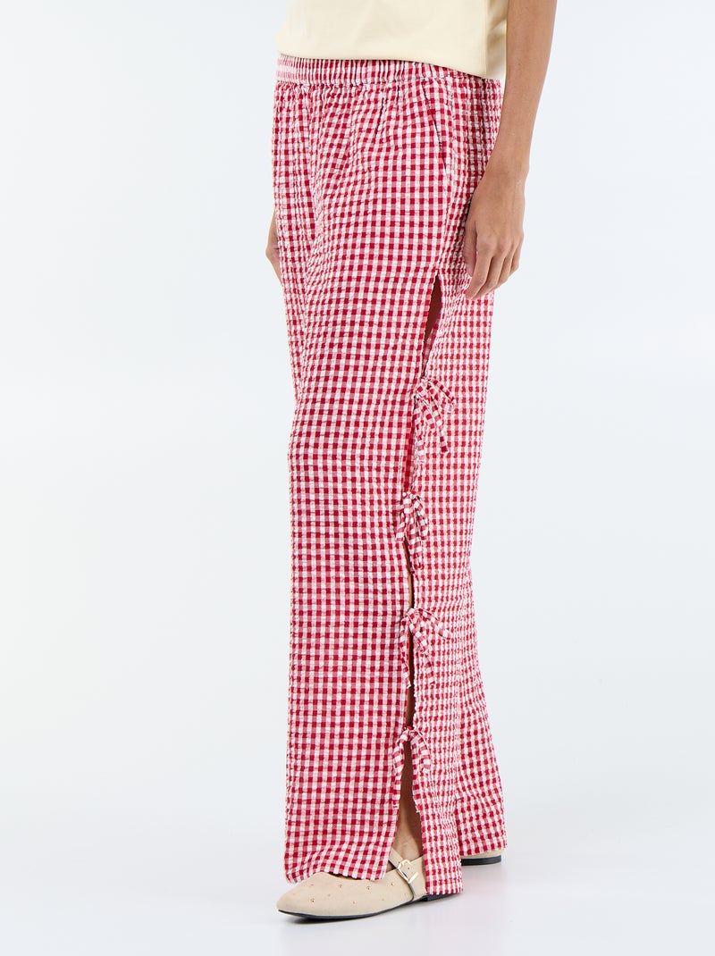 Wijde broek met vichyruit Rood - Kiabi