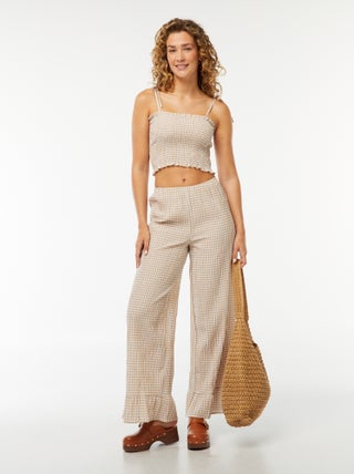 Wijde broek met vichyruitje en ruches
