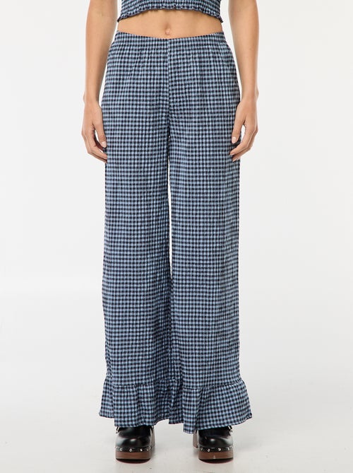 Wijde broek met vichyruitje en ruches - Kiabi