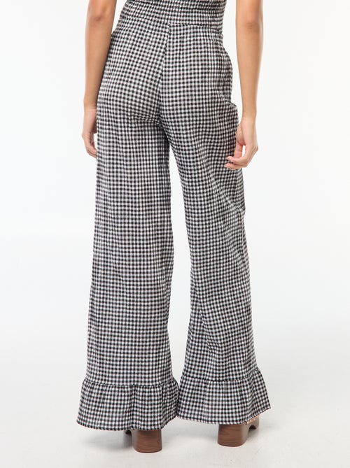 Wijde broek met vichyruitje en ruches - Kiabi