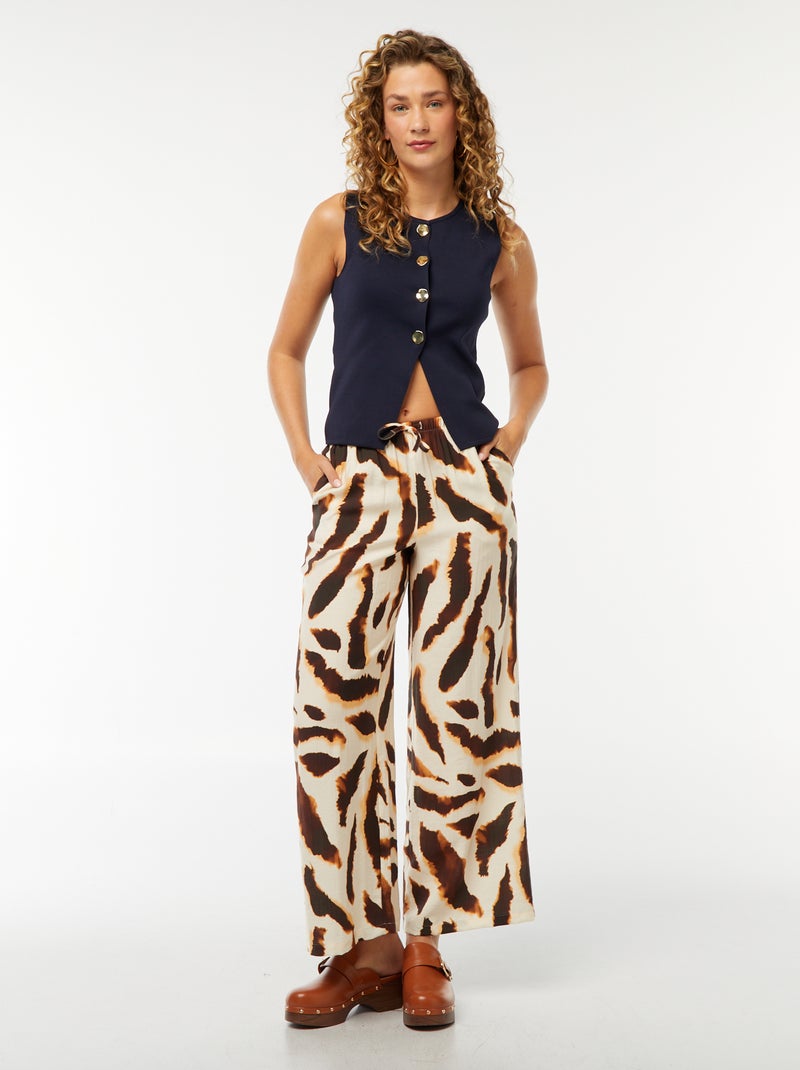 Wijde broek met vlekkerige print Biege - Kiabi
