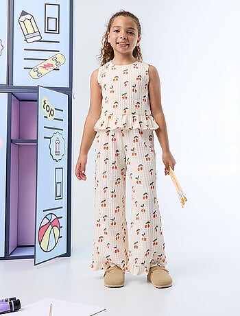 Wijde broek met volant onderaan