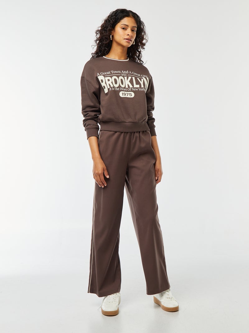 Wijde broek met zijstreep Bruin - Kiabi