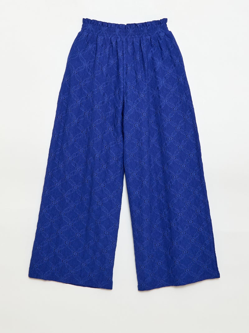 Wijde broek van broderie anglaise Blauw - Kiabi