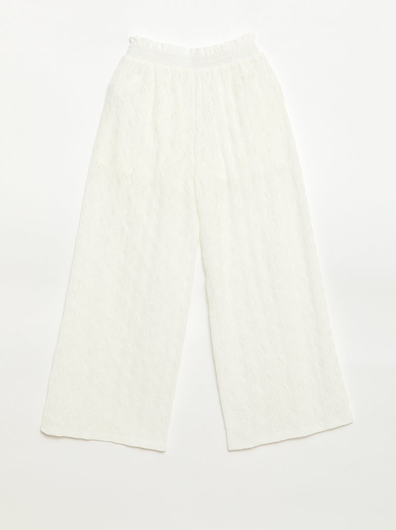Wijde broek van broderie anglaise Wit - Kiabi