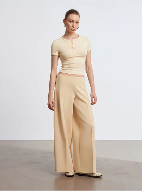 Wijde Broek Van Crêpe Met Hoge Taille - Kiabi Wijde Broek Van Crêpe Met Hoge Taille - Kiabi