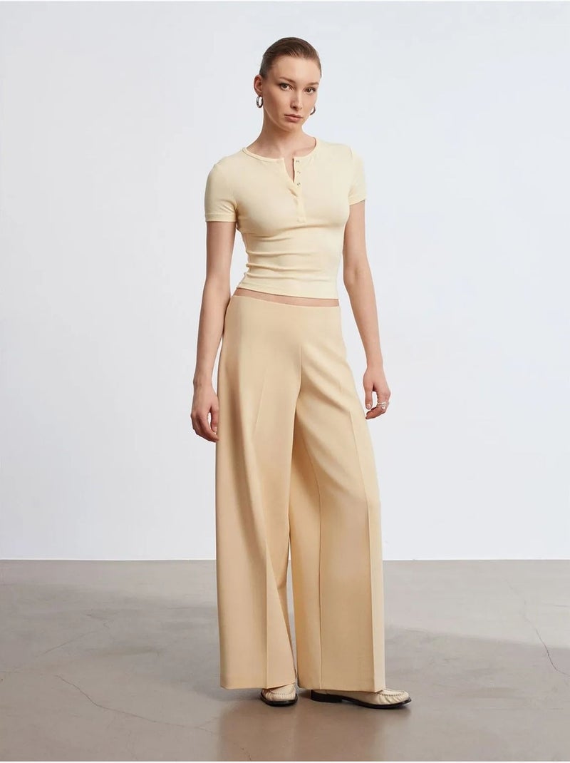 Wijde Broek Van Crêpe Met Hoge Taille Beige - Kiabi