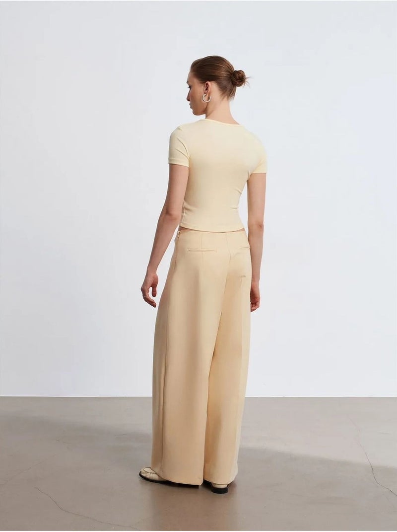 Wijde Broek Van Crêpe Met Hoge Taille Beige - Kiabi