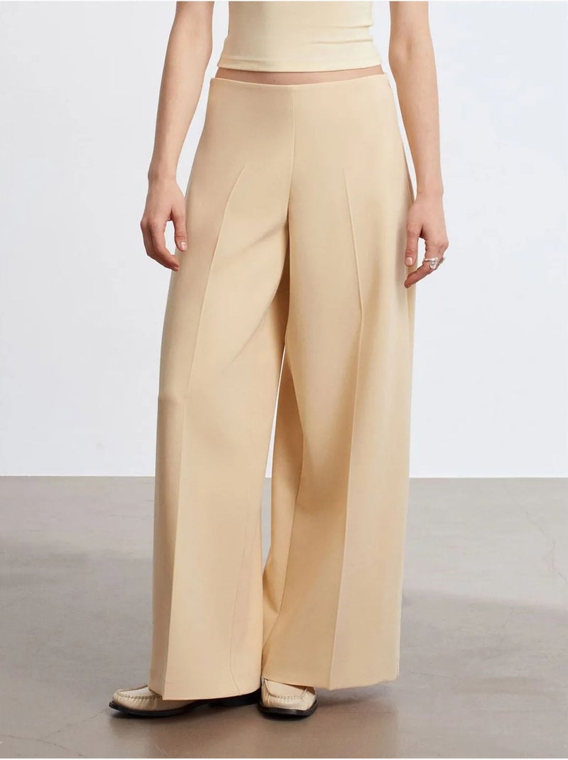Wijde Broek Van Crêpe Met Hoge Taille Beige - Kiabi