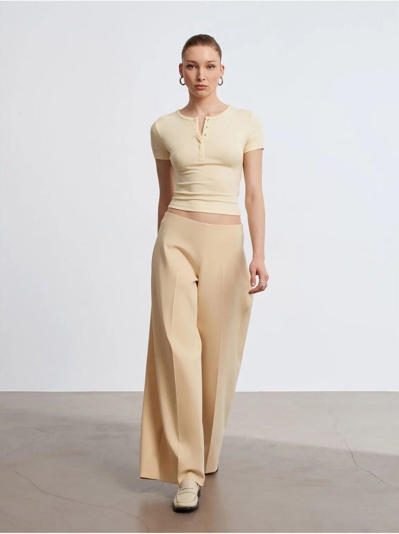 Wijde Broek Van Crêpe Met Hoge Taille Beige - Kiabi
