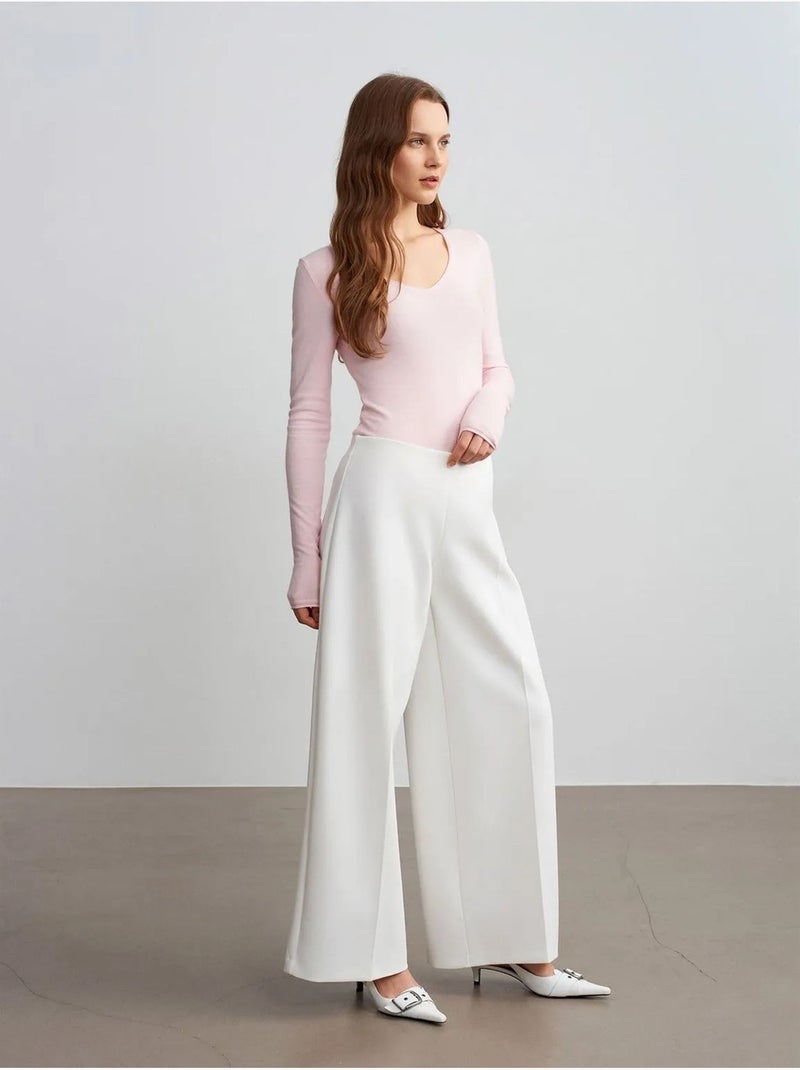 Wijde Broek Van Crêpe Met Hoge Taille Gebroken wit - Kiabi