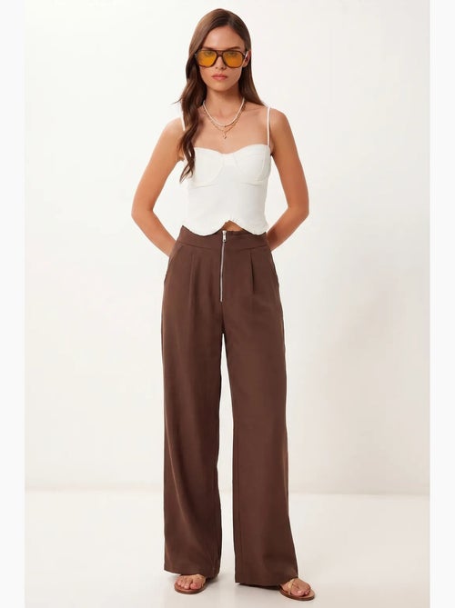 Wijde broek van crêpe met hoge taille istanbul - Kiabi