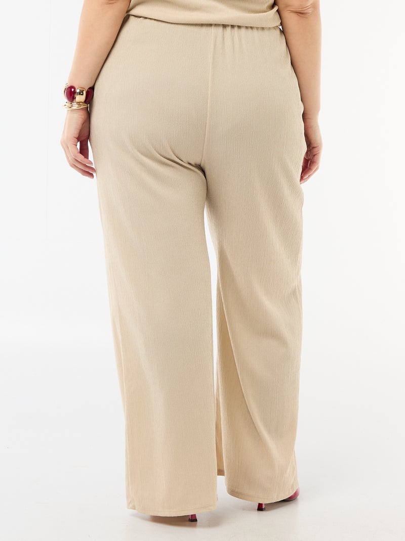 Wijde broek van crêpe tricot Biege - Kiabi