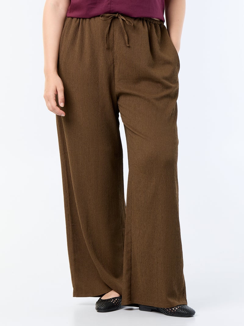 Wijde broek van crêpe tricot Bruin - Kiabi
