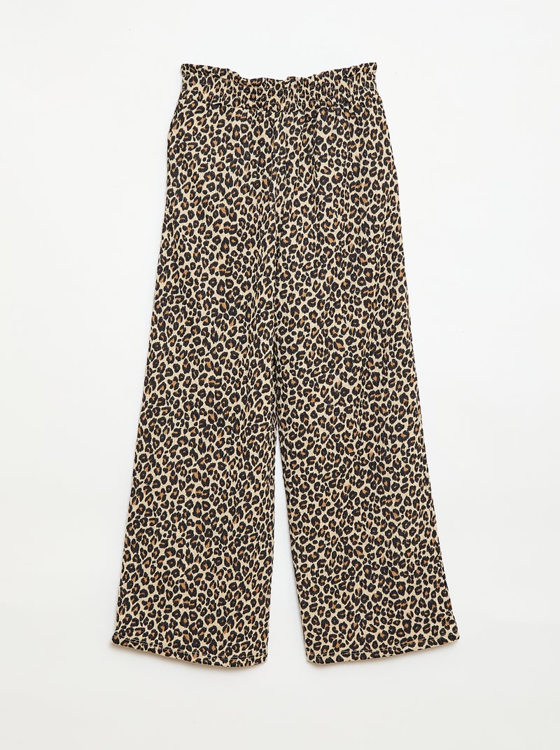 Wijde broek van crêpe tricot Bruin - Kiabi