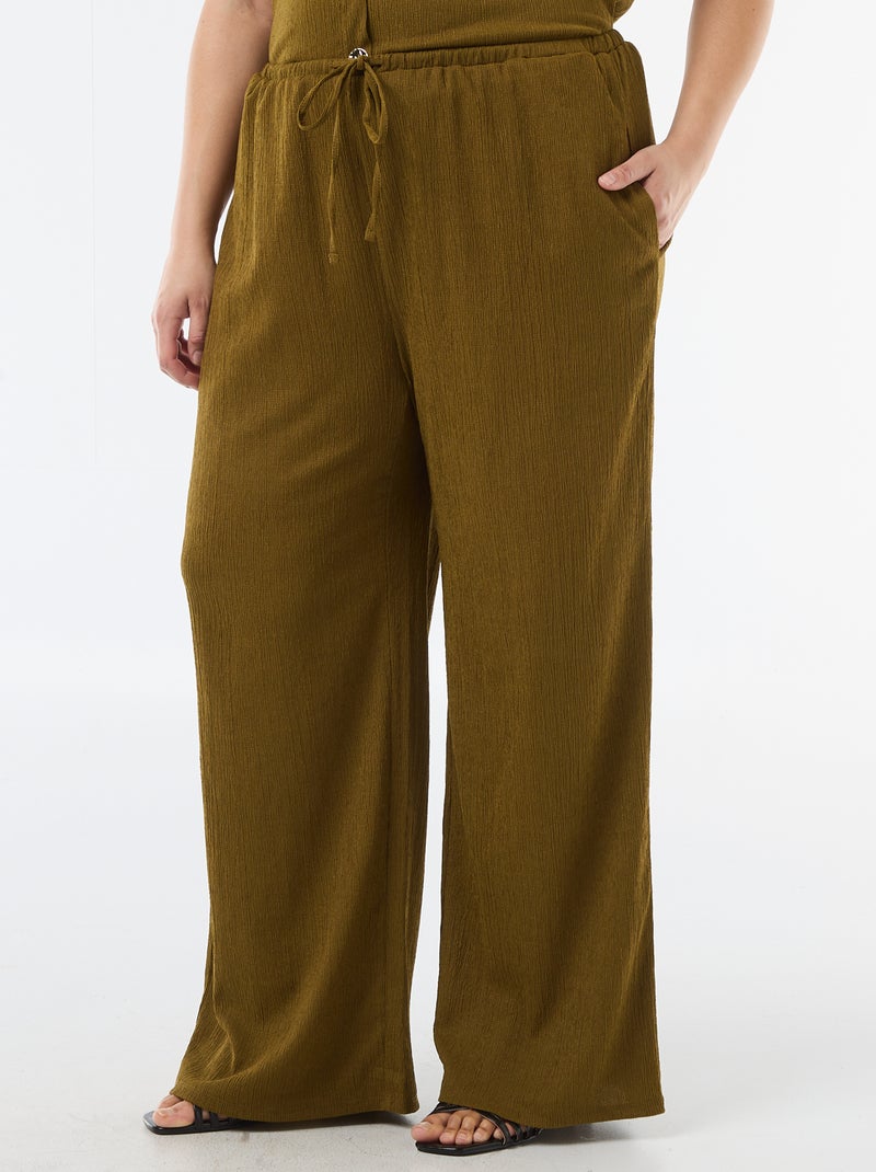 Wijde broek van crêpe tricot Groen - Kiabi