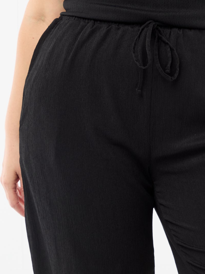 Wijde broek van crêpe tricot Zwart - Kiabi